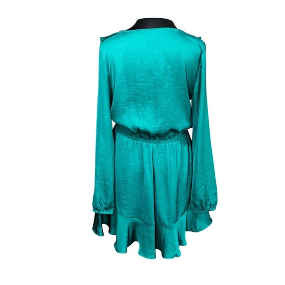 Emerald Green Ruffle Wrap Dress By Express - Size S - Picture 3 of 12